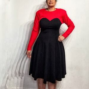 John Roberts Red Colorblock Swing Vintage Midi Dress Sz 8
